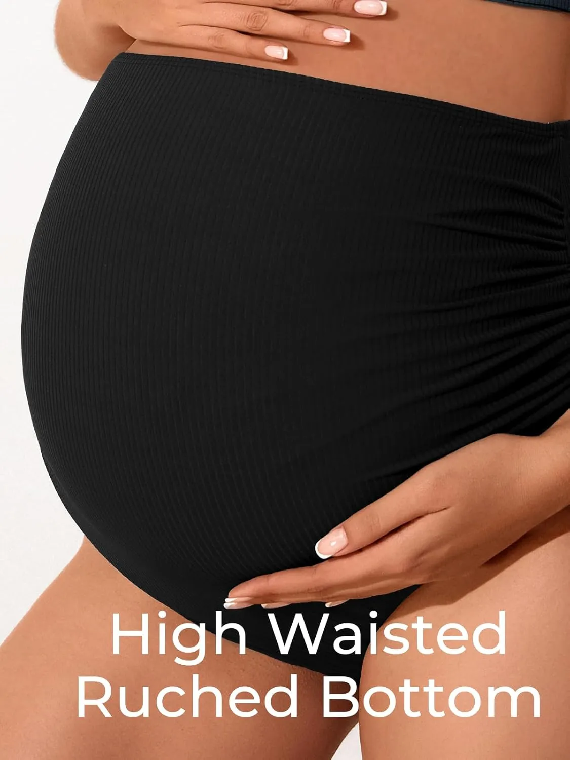 Summer Mae Ribbed Maternity Bikini Swimsuit for Women High Waisted Two-Piece Bathing Suit Crop Top Pregnancy Swimwear