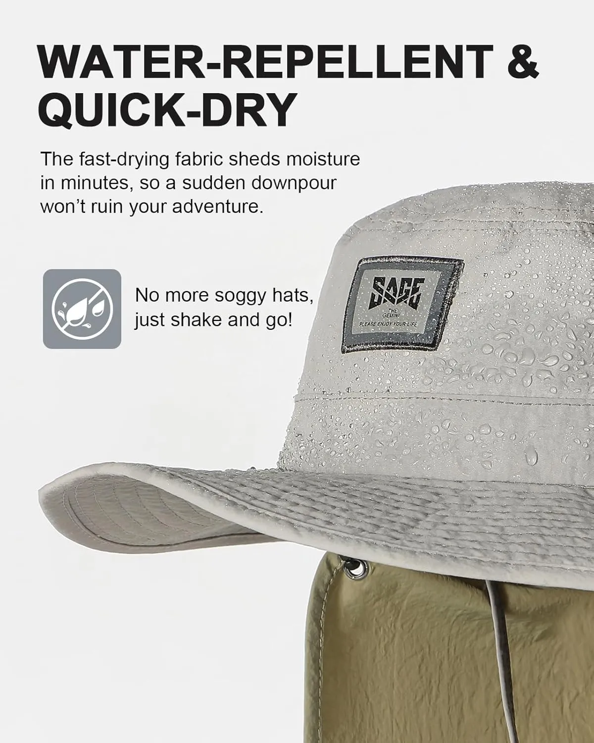 Sun Hat with Removable Neck Flap, UPF 50  Breathable Lightweight Fishing Hat, Quick-Drying Safari Hat for Garden Hiking
