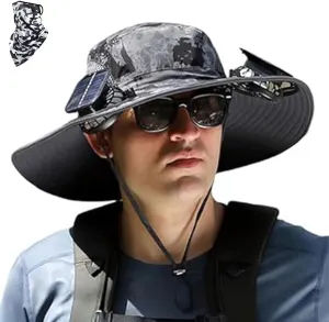 Sun Hat with Solar Powered Fans, Wide Brim Solar Fan Outdoor Fishing Hat, Ultralight Anti UV Bucket Hat