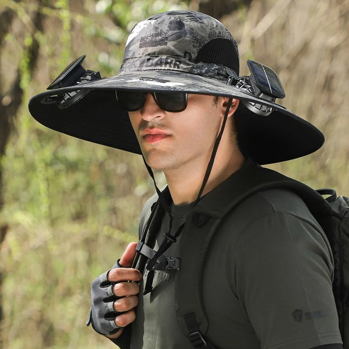 Sun Hat with Solar Powered Fans, Wide Brim Solar Fan Outdoor Fishing Hat, Ultralight Anti UV Bucket Hat