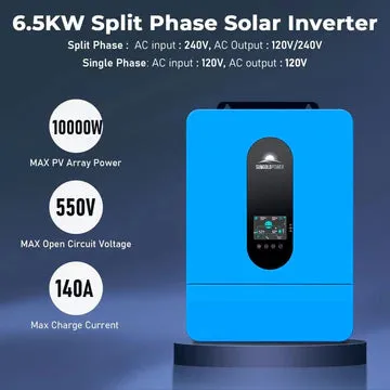 SunGold Power | SGK-65PRO | Complete off Grid Solar Kit 6500W 48V 120V/240V output 10.24KWH Lithium Battery 2700 Watt Solar Panel