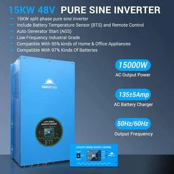 SunGoldPower SGR-15K20E | 15KW Off-Grid Solar Kit | 48VDC | 120V/240V