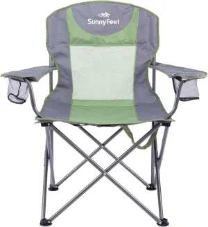 SUNNYFEEL Folding Oversized Camping Chair, Padded Portable Lawn Chairs for Adults Heavy Duty 300 LBS, Folding Camp Quad Chair High Back with Cup Holder,Armrest for Picnic,Beach,Sports