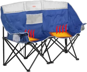 SUNNYFEEL Heated Double Camping Chair, Oversized Folding Loveseat Chair, Heavy Duty Portable/Foldable Lawn Chair for Beach/Outdoor/Travel/Picnic, Fold Up Camp Chairs for Adults 2 People
