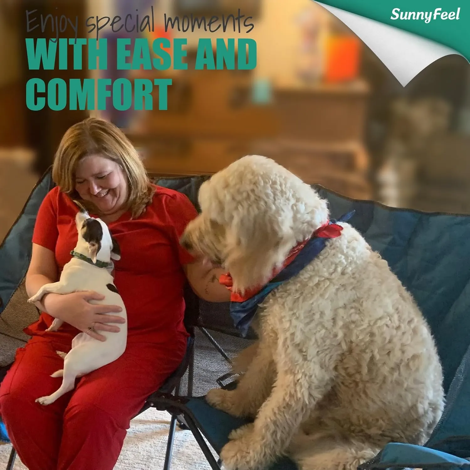 SUNNYFEEL Heated Double Camping Chair, Oversized Folding Loveseat Chair, Heavy Duty Portable/Foldable Lawn Chair for Beach/Outdoor/Travel/Picnic, Fold Up Camp Chairs for Adults 2 People