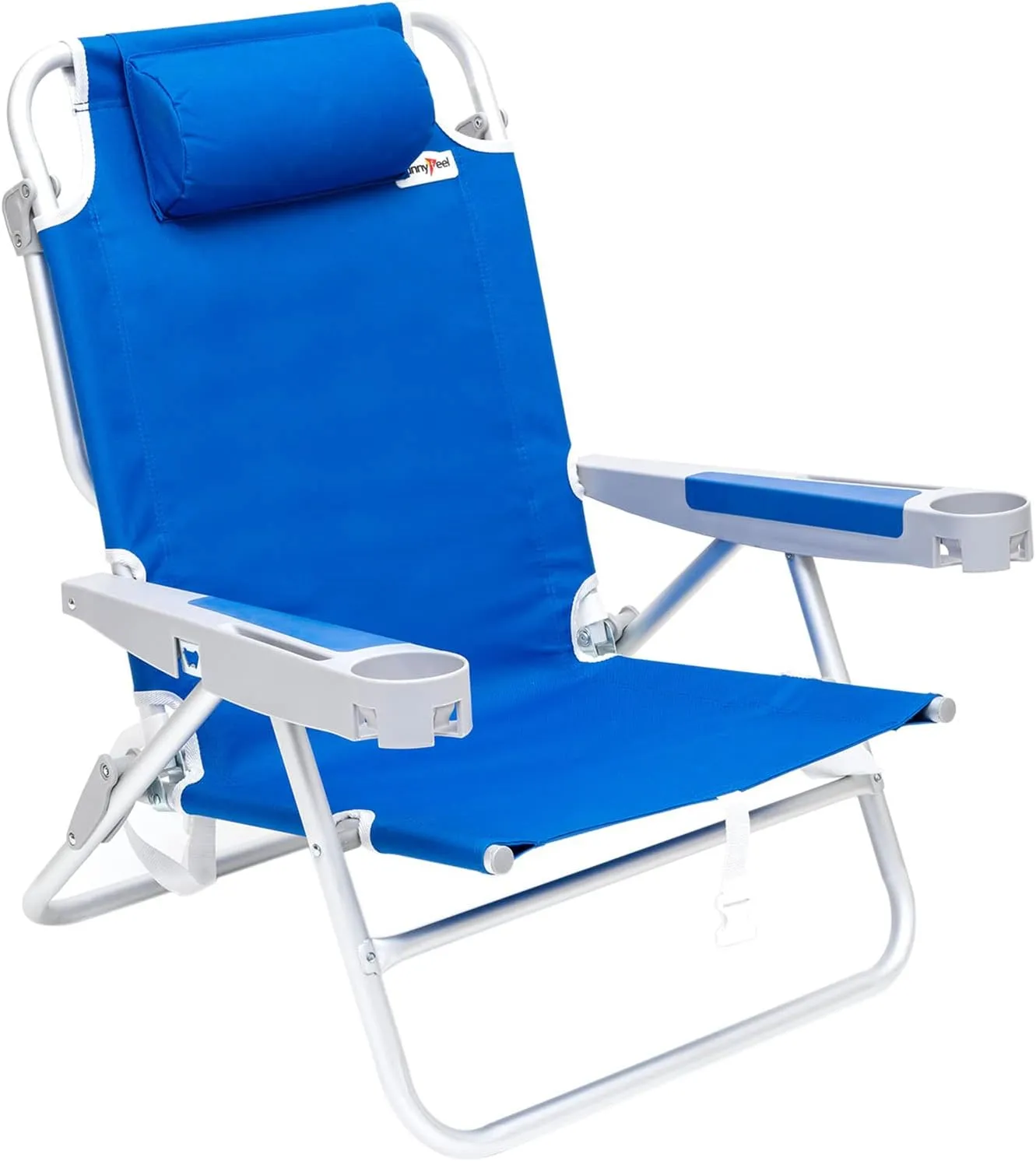 SUNNYFEEL Low Folding Beach Chair 500 LBS Heavy Duty 5 Position Lay Flat, XL Oversized Portable Sand Camping Chairs with Cup Holder for Outdoor/Trip, Lightweight Backpack Beach Chairs for Adults
