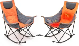 SUNNYFEEL Oversized Heated Camping Chair, Folding Rocking Camping Chairs with Luxury Padded Recliner,Carry Bag, 500 LBS Heavy Duty for Lawn/Outdoor/Picnic/Patio, Portable Rocker Camp Chair