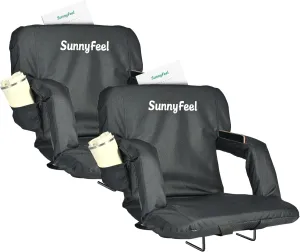 SUNNYFEEL Stadium Seats with Back Support Cushion Wide for Bleachers, Bleacher Chairs with Back and Cushion Padded Portable, Stadium Chairs with 5 Hidden Pockets (Black-2 Pack, Extra Wide 25.2'')