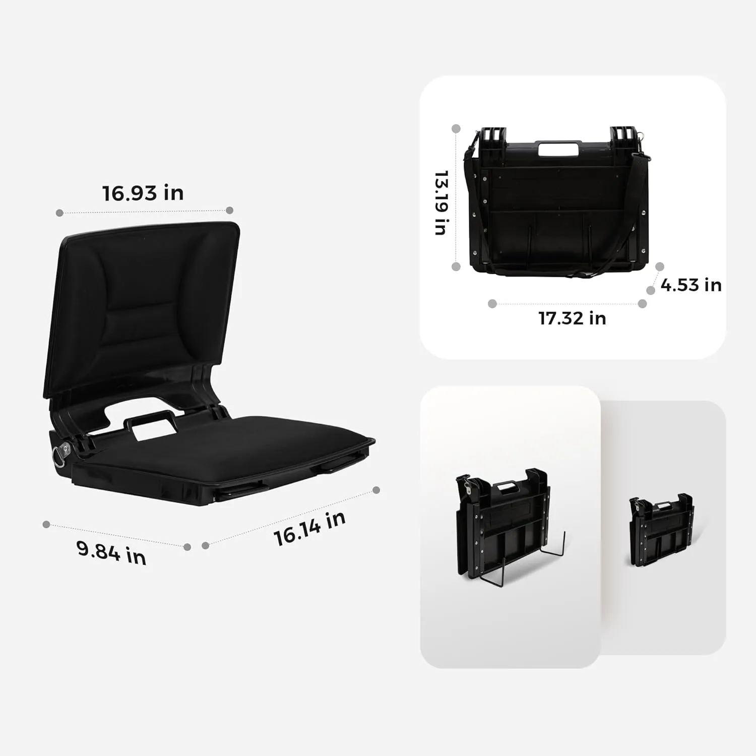 SUNNYFEEL Stadium Seats with Back Support Cushion Wide for Bleachers, Bleacher Chairs with Back and Cushion Padded Portable, Stadium Chairs with 5 Hidden Pockets (Black, Extra Wide 25.2'') (1, Low)