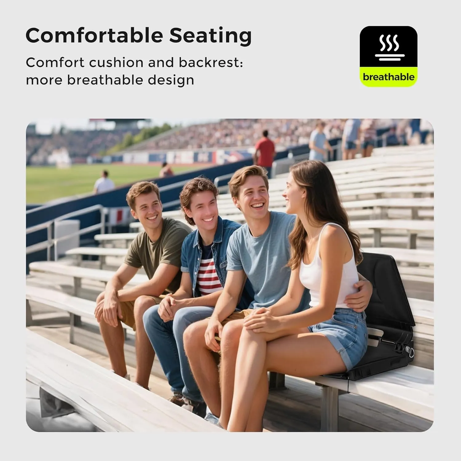 SUNNYFEEL Stadium Seats with Back Support Cushion Wide for Bleachers, Bleacher Chairs with Back and Cushion Padded Portable, Stadium Chairs with 5 Hidden Pockets (Black, Extra Wide 25.2'') (1, Low)