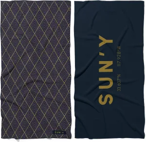 SUN'Y Waffle Microfiber Beach Towel – Sand Free, Quick Dry, Ultra Absorbent, Lightweight & Compact Travel Towel with Carry Bag - Large (63” x 31.5”), Newport