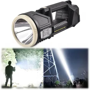 Super Bright Double-Head Spotlight Portable Handheld LED Searchlight,1000000 Lumens High Powerful Flashlight,Rechargeable Solar Tactical Torch,Waterproof,6 Lights Modes (L)