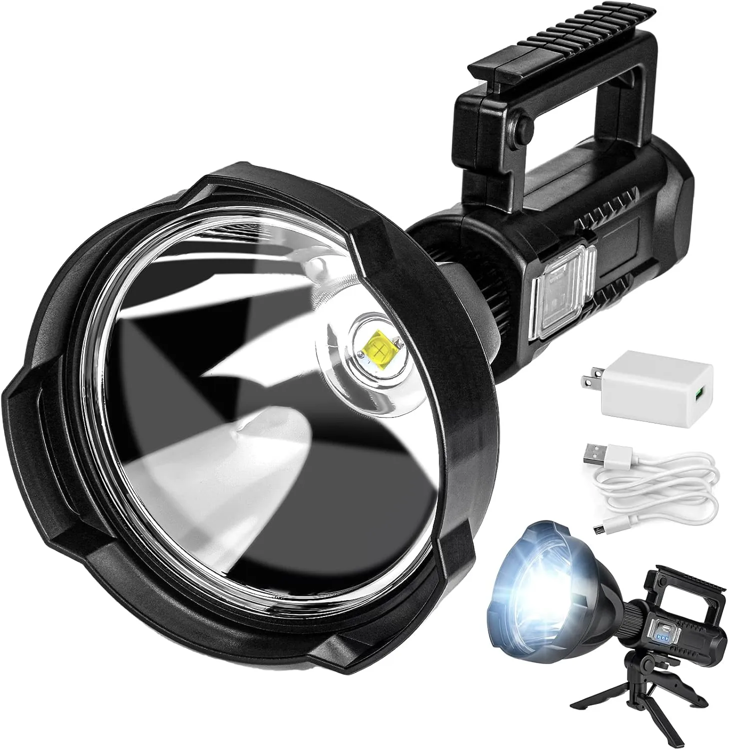 Superbright Big Size Rechargeable LED Handheld Flashlight Spotlight 4 Modes High Power Portable Waterproof Searchlight for Camping Hunting Outdoor (P50 Medium Size)