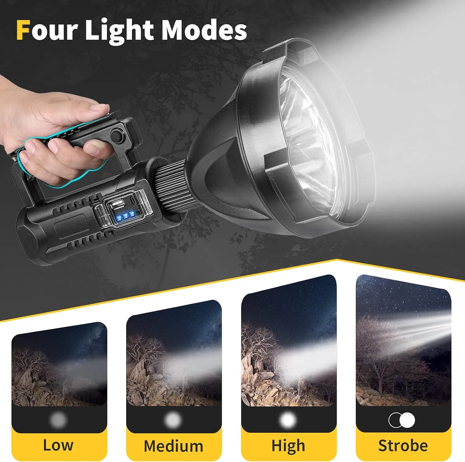 Superbright Big Size Rechargeable LED Handheld Flashlight Spotlight 4 Modes High Power Portable Waterproof Searchlight for Camping Hunting Outdoor (P50 Medium Size)