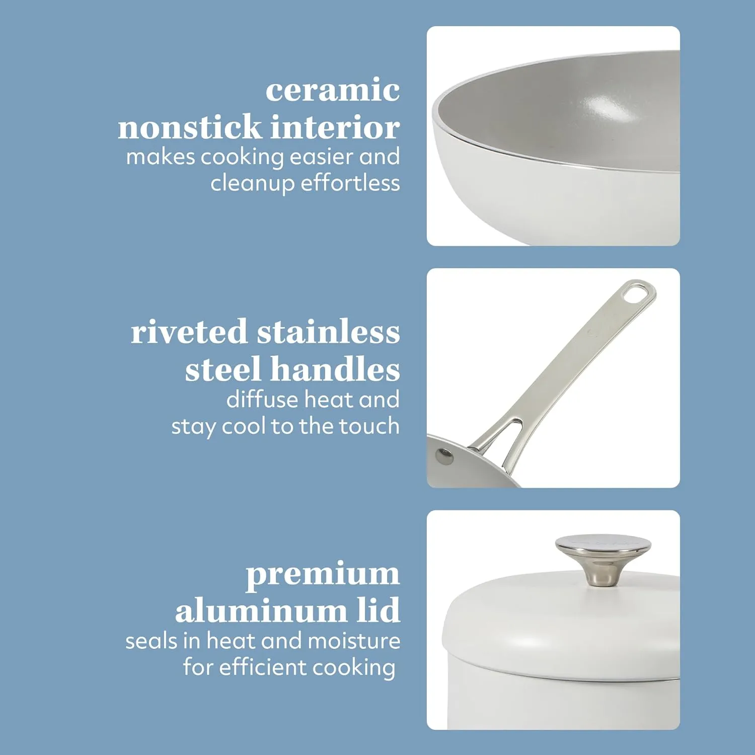 Sur La Table Kitchen Essentials Potluck Porch 10 Piece PFA Free Ceramic Non stick Interior Forged Aluminum Cookware Pots and Pans Set W/Aluminum Lids - Linen White - Induction Compatible