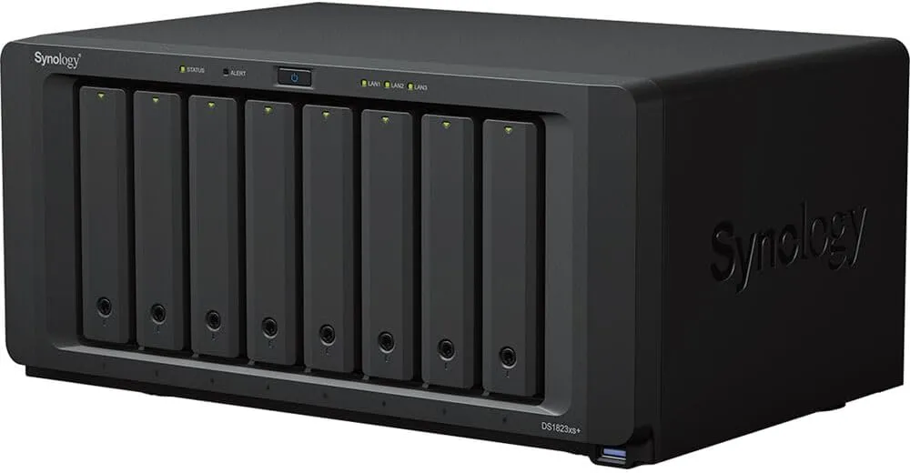 Synology DiskStation DS1823xs  NAS Server with Ryzen 3.35GHz CPU, 32GB Memory, 64TB HDD Storage, 1TB M.2 NVMe SSD, 1 x 10GbE LAN Port, DSM Operating System