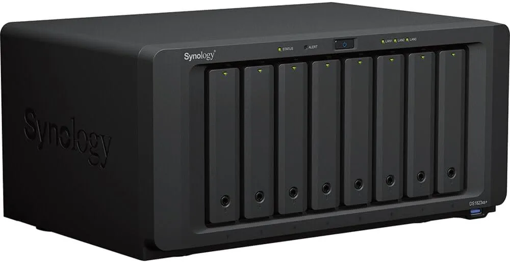 Synology DiskStation DS1823xs  NAS Server with Ryzen 3.35GHz CPU, 32GB Memory, 64TB HDD Storage, 1TB M.2 NVMe SSD, 1 x 10GbE LAN Port, DSM Operating System