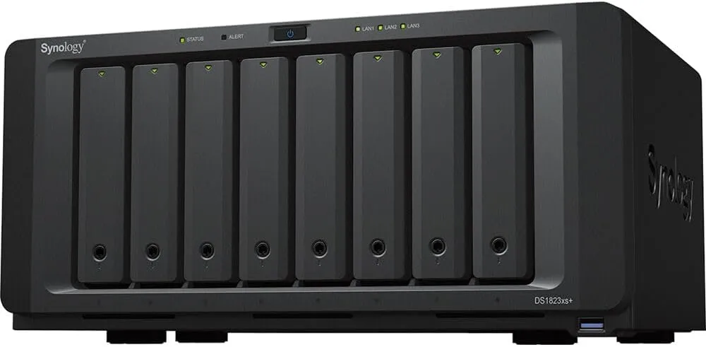 Synology DiskStation DS1823xs  NAS Server with Ryzen 3.35GHz CPU, 32GB Memory, 64TB HDD Storage, 1TB M.2 NVMe SSD, 1 x 10GbE LAN Port, DSM Operating System