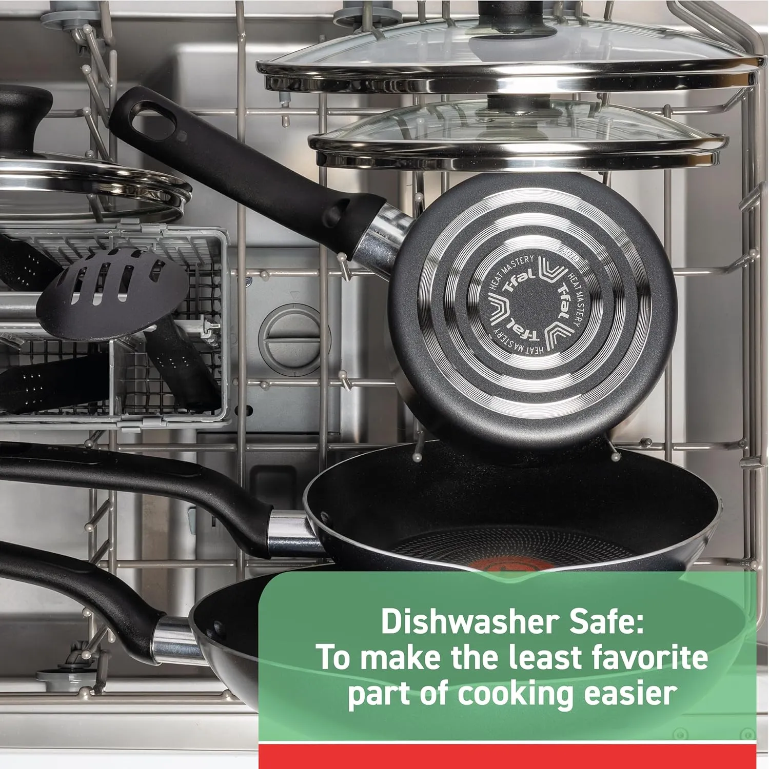 T-fal Initiatives Nonstick Cookware Set 18 Piece, Oven Broiler Safe 350F, Kitchen Cooking Set w/Fry Pans, Saucepans, Saute Pan, Dutch Oven, Griddle, Pots and Pans, Home, Dishwasher Safe, Red