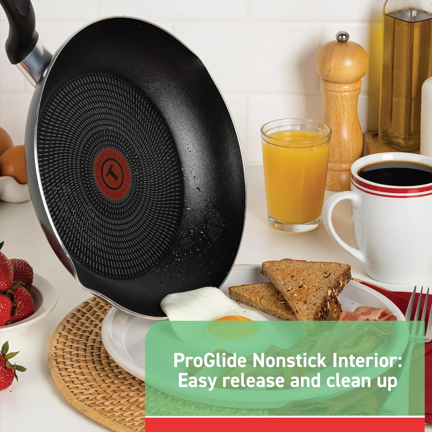 T-fal Initiatives Nonstick Cookware Set 18 Piece, Oven Broiler Safe 350F, Kitchen Cooking Set w/Fry Pans, Saucepans, Saute Pan, Dutch Oven, Griddle, Pots and Pans, Home, Dishwasher Safe, Red