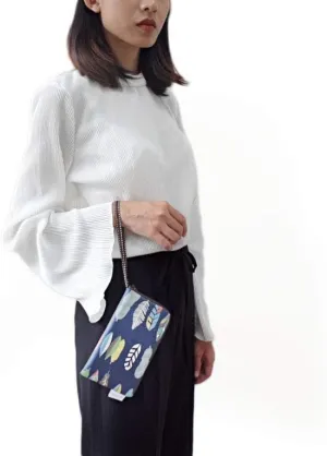 Tainada Women Universal Phone Wristlet Wallet Pouch, Dual Slots Zipper Purse Carry Case Bag for iPhone 15/14 Pro Max, Samsung S24 , S23 FE, A35, A54; Feather Pattern Navy Blue