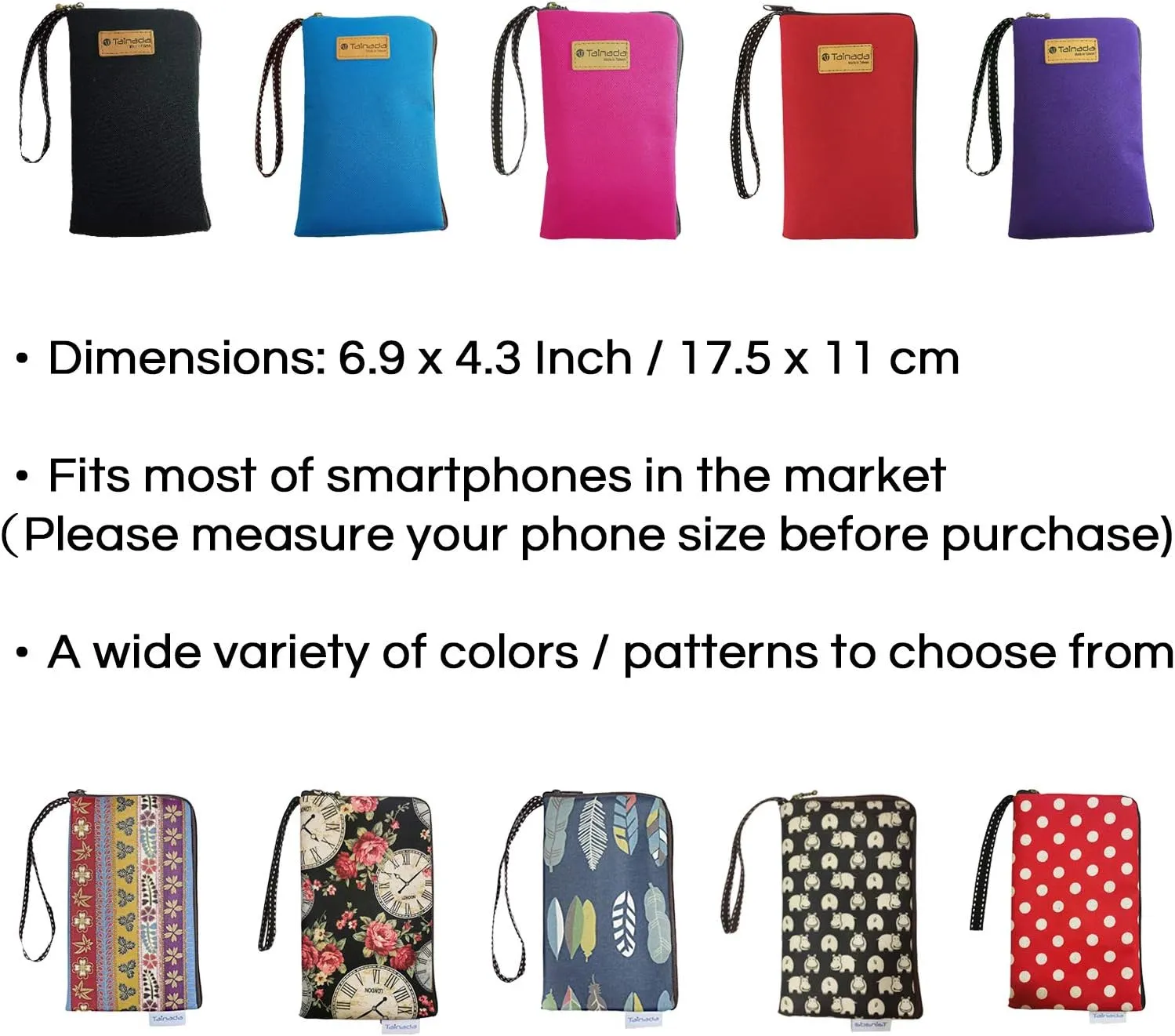 Tainada Women Universal Phone Wristlet Wallet Pouch, Dual Slots Zipper Purse Carry Case Bag for iPhone 15/14 Pro Max, Samsung S24 , S23 FE, A35, A54; Feather Pattern Navy Blue
