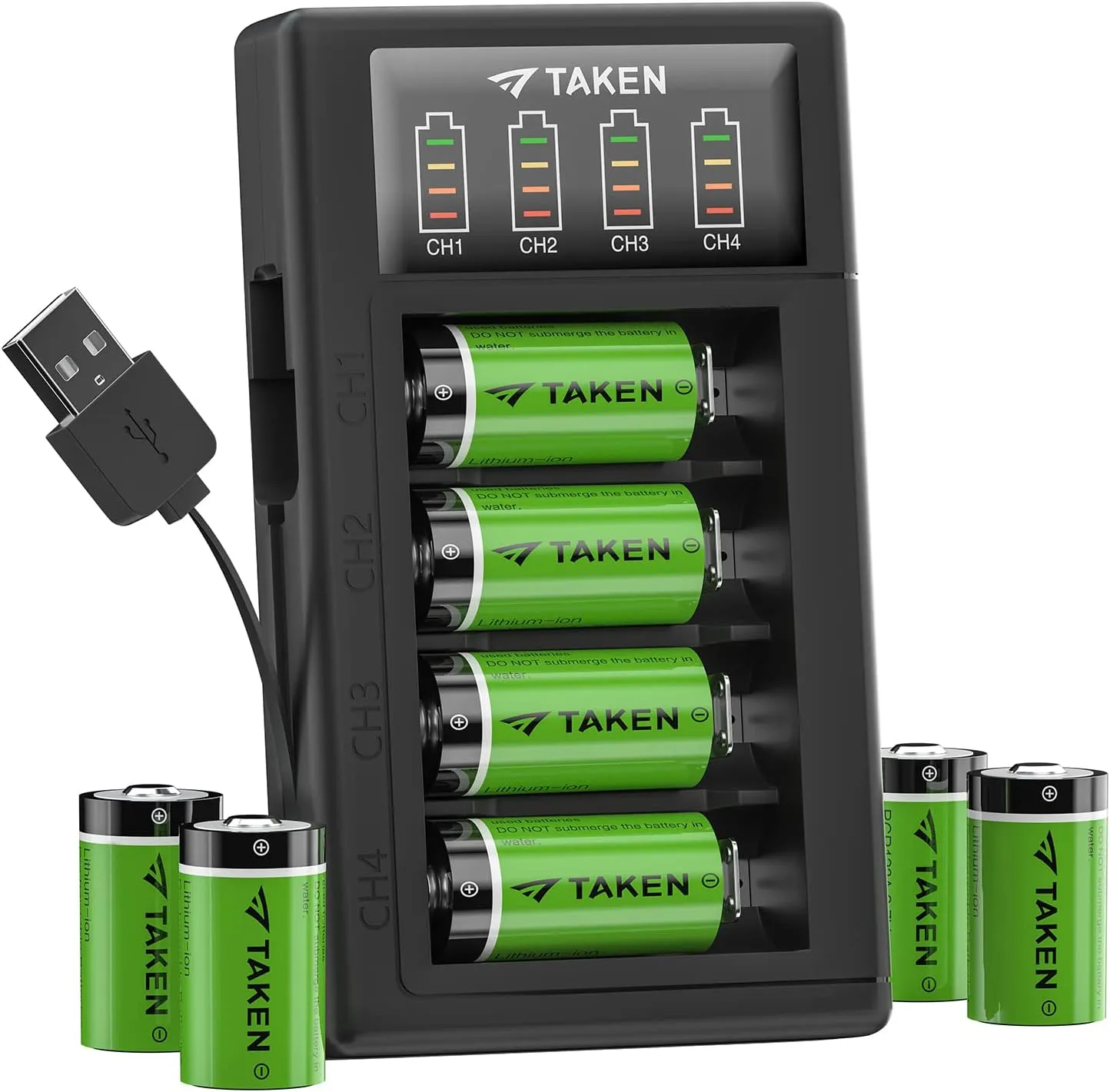 Taken CR123A Rechargeable Batteries 8 Pack, 3.7V 123A Lithium Battery with Charger Compatible for Arlo Security Cameras VMC3030 VMK3200 VMS3330 3430 3530, Flashlight Microphone