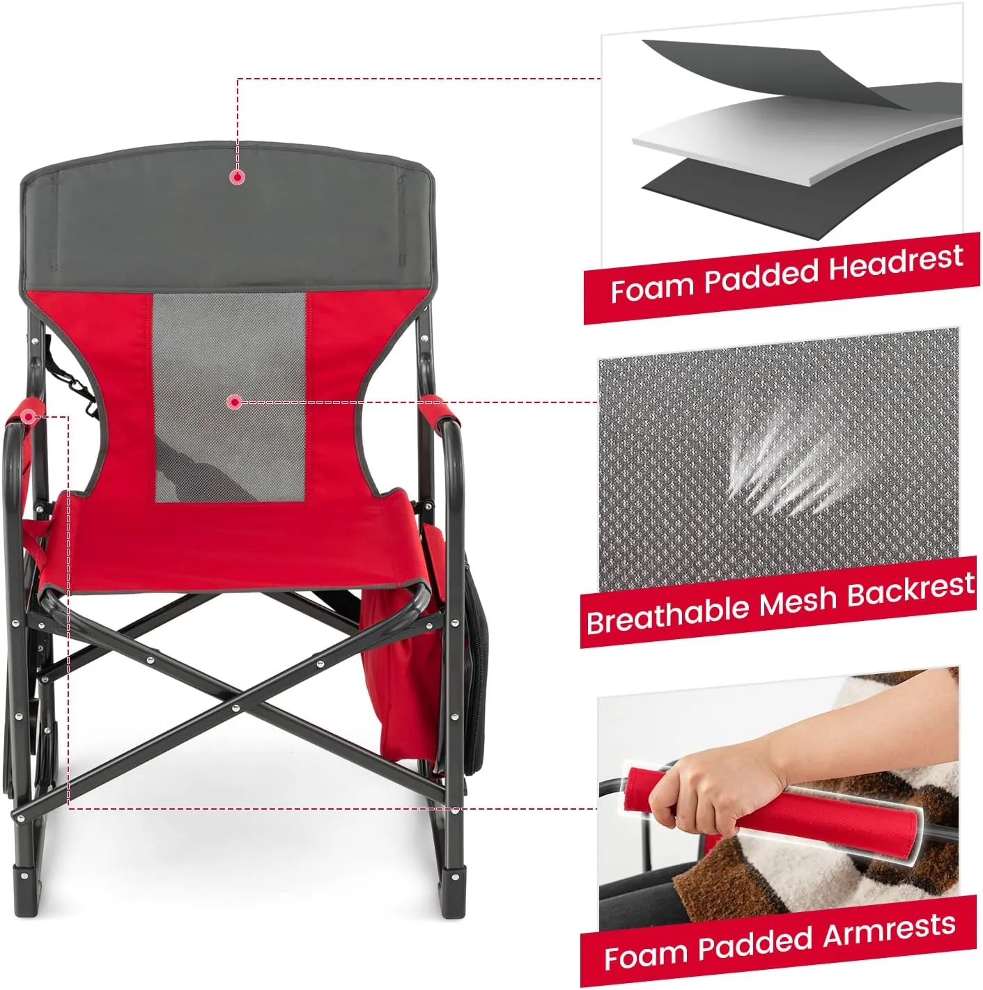 Tangkula Camping Chairs, Folding Camp Chair with Side Table, Cooler Bag, Portable Outside Padded Lawn Chair for Travel, Picnic, Fishing, Heavy Duty Oversized Director Chair for Adults, Supports 400lbs