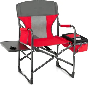 Tangkula Camping Chairs, Folding Camp Chair with Side Table, Cooler Bag, Portable Outside Padded Lawn Chair for Travel, Picnic, Fishing, Heavy Duty Oversized Director Chair for Adults, Supports 400lbs