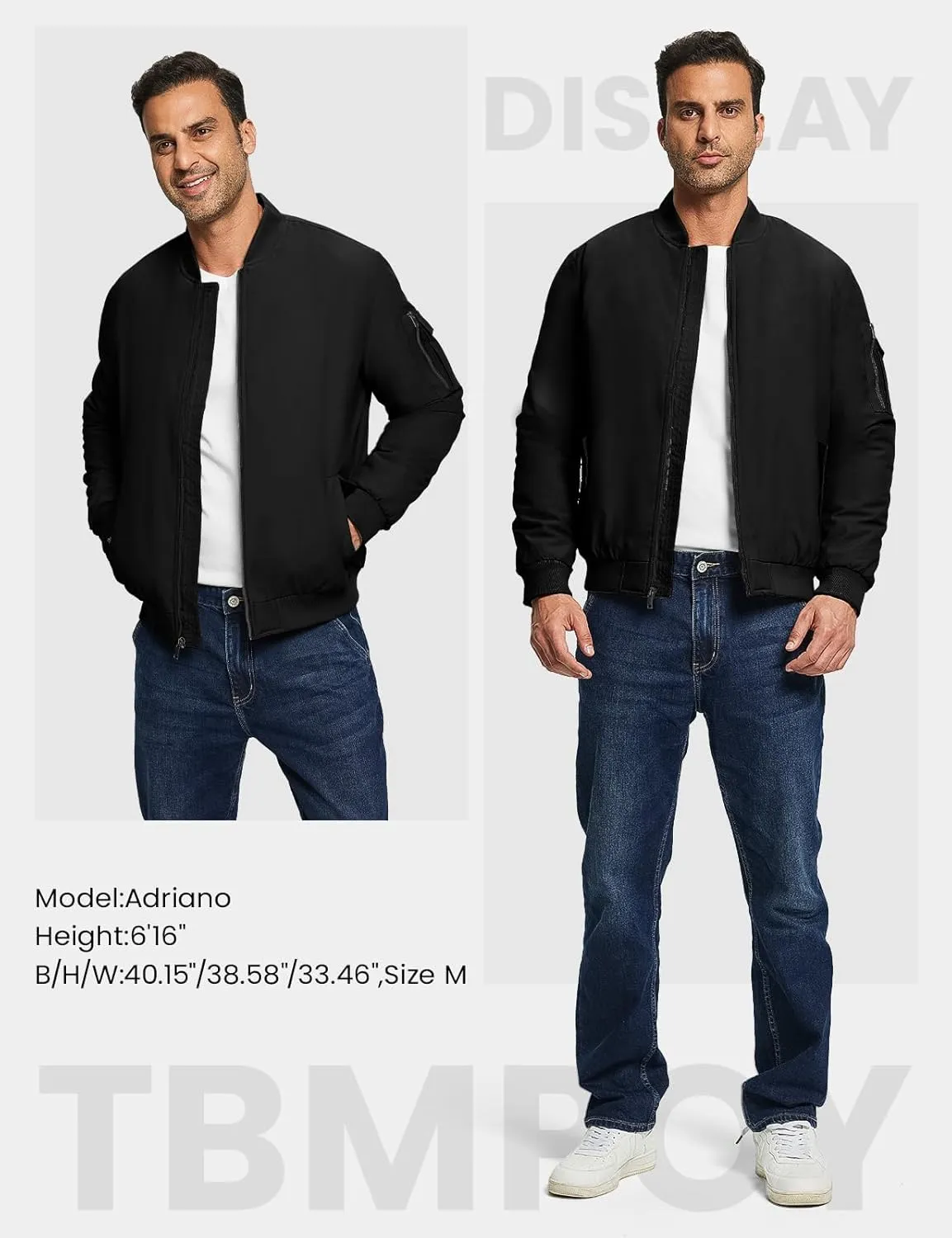 TBMPOY Men's Bomber Jacket Lightweight Winter Windbreaker Zip Up Padded Softshell Windproof Water-Resistant Casual Fall Coat