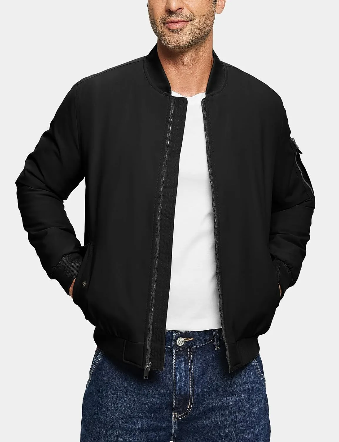 TBMPOY Men's Bomber Jacket Lightweight Winter Windbreaker Zip Up Padded Softshell Windproof Water-Resistant Casual Fall Coat