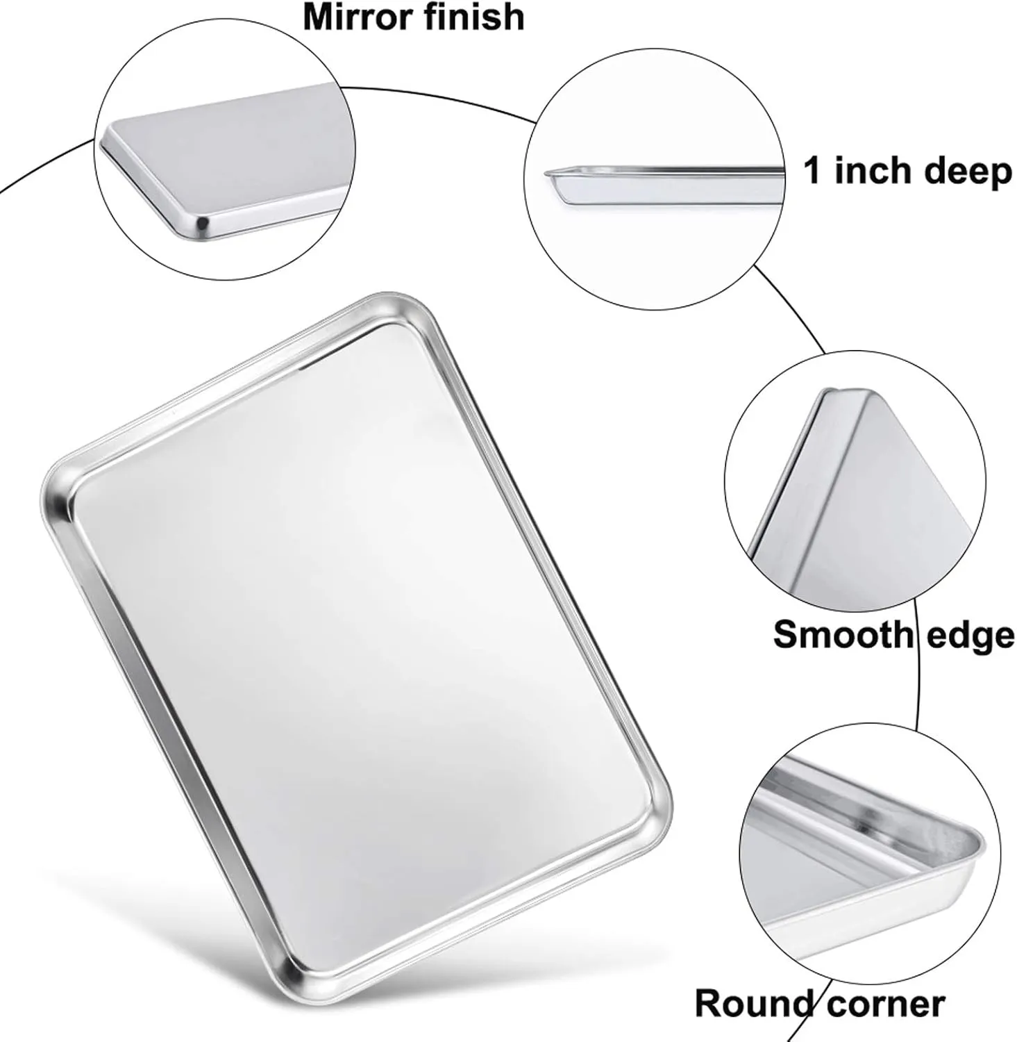TeamFar Baking Sheet, 17.6’’ x 13’’ x 1’’ Stainless Steel Large Cookie Sheet Half Baking Pans, Non-toxic & Healthy, Easy Clean & Dishwasher Safe, Heavy Duty & Sturdy- Set of 2