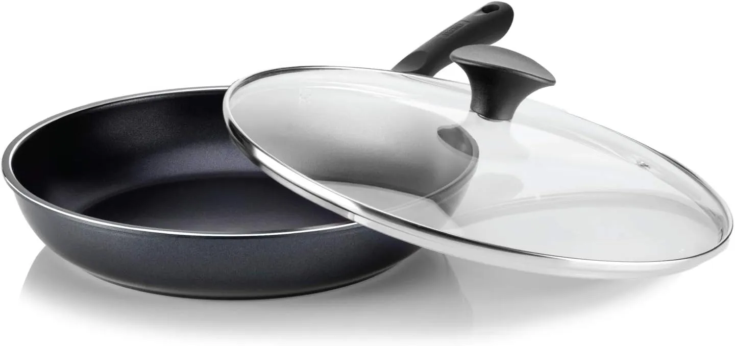 TeChef - Color Pan 12" Frying Pan with Glass Lid, Coated with DuPont Teflon® Select - Colour Collection/Non-Stick Coating (PFOA Free) / (Pure Black)