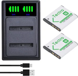 Tectra 2-Pack NP-BN1 Battery and Charger for Sony Cyber-Shot DSC-W530 DSC-W570 DSC-W800 DSC-W830 DSC-W650 DSC-WX220 DSC-QX10 DSC-QX30 DSC-QX100 DSC-TX10 DSC-TX20 DSC-TX30