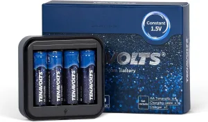 TENAVOLTS 1.5V AA Lithium Rechargeable Battery, 1.8h Fast Charge, USB Charger, Constant Output at 1.5V, 2775 mWh, 4 Count with Charger