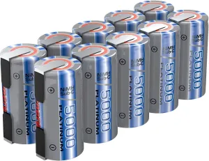 Tenergy NiMH SubC 5000mAh Flat Top Rechargeable Battery (with Tabs) - 10 Pack