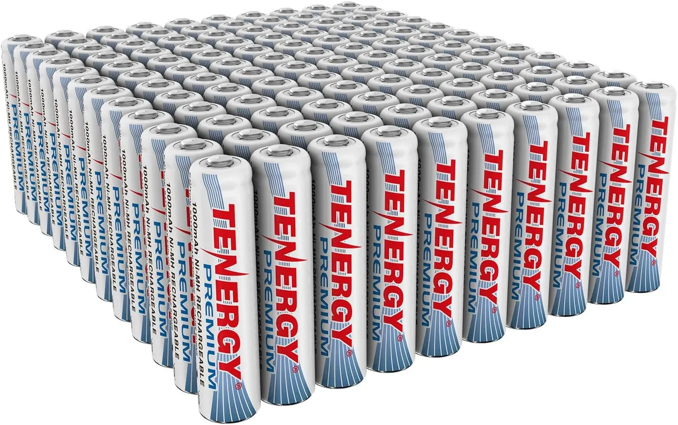 Tenergy Premium Rechargeable AAA Batteries, High Capacity 1000mAh NiMH AAA Batteries, AAA Cell Battery, 120 Pack