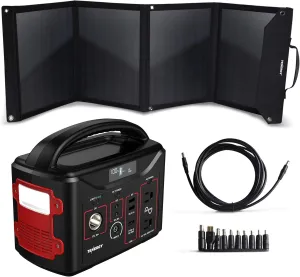 Tenergy Solar Generator Bundle w/ 60W Portable Solar Panel and 300wh Portable Power Station Bundle, for Renewable Energy Solar Power Generator, Emergency Backup Power, Outdoor Camping, RV Campervans