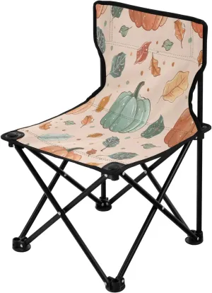Thanksgiving Cartoon Pumpkin Portable Outdoor Folding Chair Anti-Slip Padded Oxford Cloth Stool Camping Chair Small for Beach Hiking Fishing Gardening Quad Camp Chair