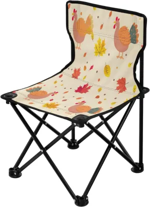Thanksgiving Maple Leaf Turkey Portable Outdoor Folding Chair Anti-Slip Padded Oxford Cloth Stool Camping Chair Small for Beach Hiking Fishing Gardening Quad Camp Chair