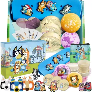 The Blue Heelers Gifts Set: Bath Bombs with Toys Inside, Shower Steamers, Felt Masks, Tattoos, Rubber Bag, Shoe Charms, Collapsible Cup, Storage Bag, Coloring, Gift Card&Sticker, Kids Best Gifts