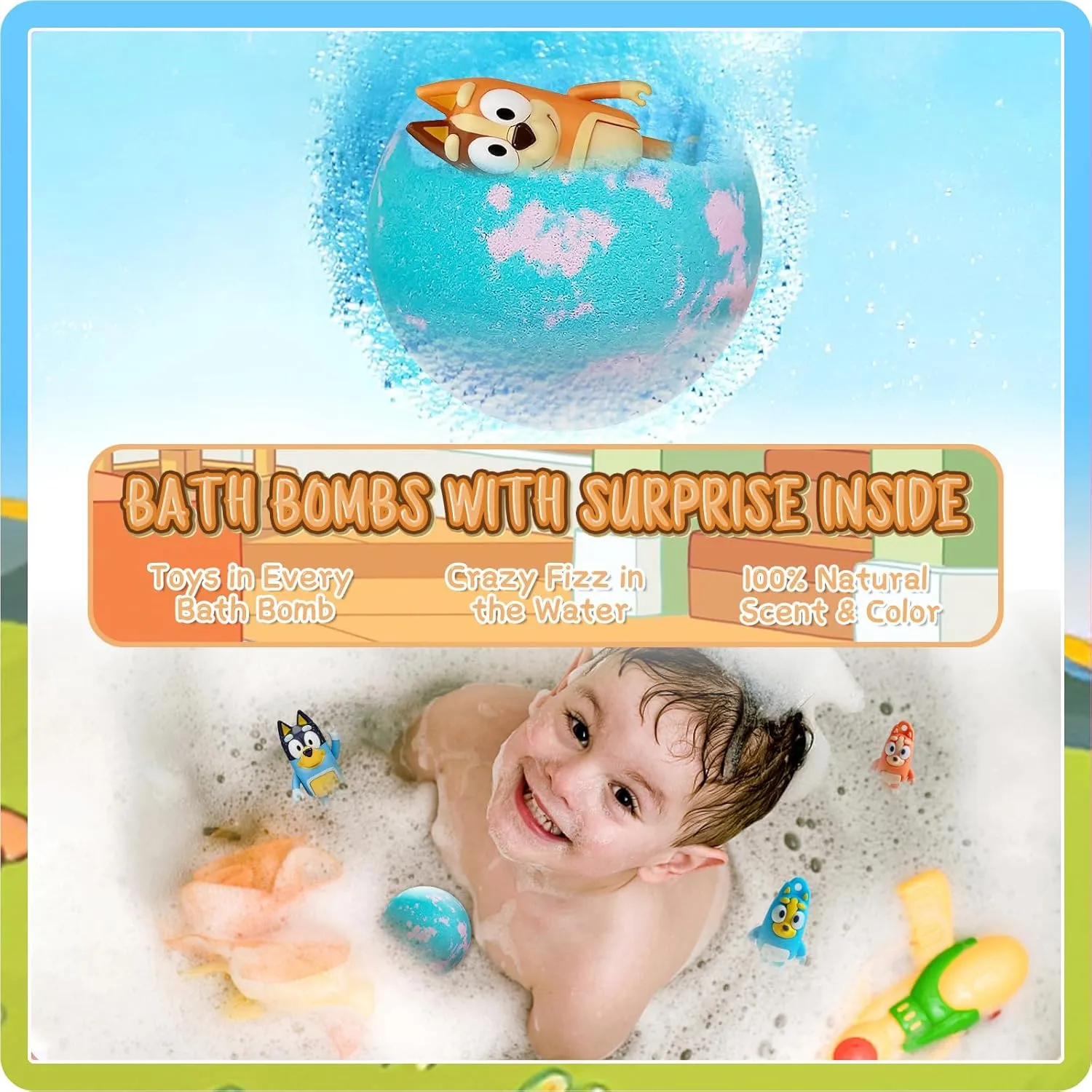 The Blue Heelers Gifts Set: Bath Bombs with Toys Inside, Shower Steamers, Felt Masks, Tattoos, Rubber Bag, Shoe Charms, Collapsible Cup, Storage Bag, Coloring, Gift Card&Sticker, Kids Best Gifts