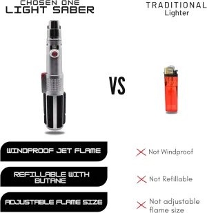 The Chosen One Lightsaber Lighter – Refillable Butane Jet Torch, Windproof & Adjustable Flame – Great Gift for Boyfriends, Husbands & Dads – Unique Collector’s Gadget by Philthy