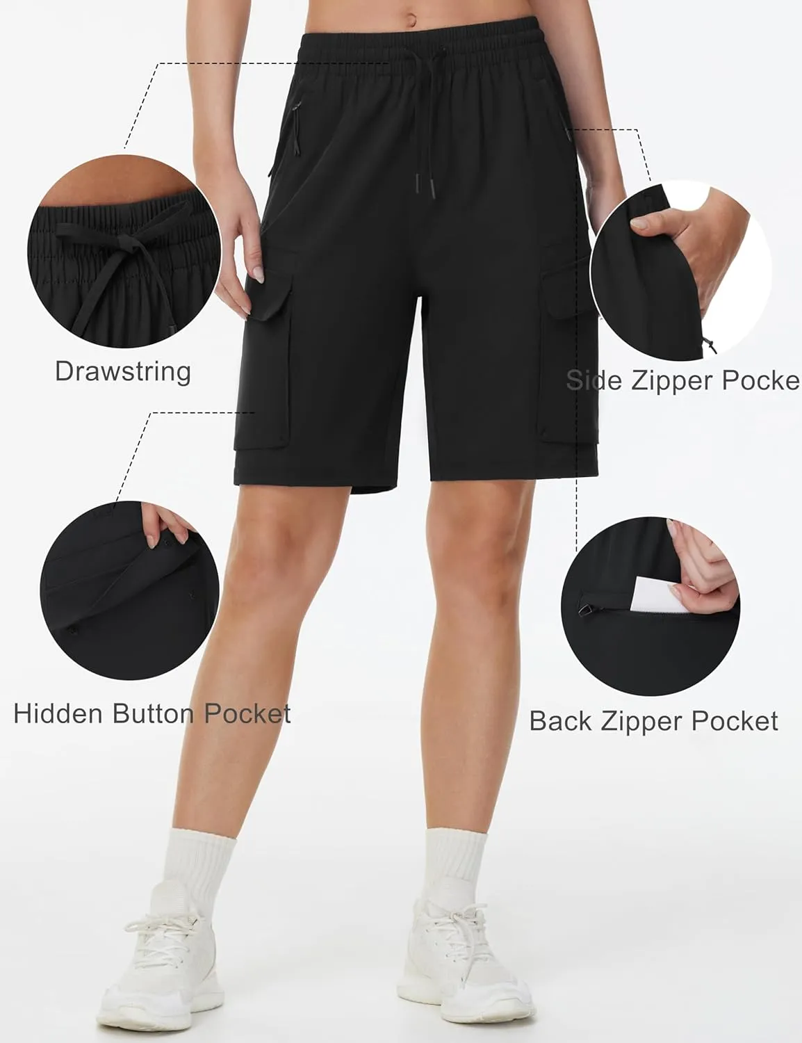 THE GYM PEOPLE Women's Lightweight Quick Dry Golf Hiking Cargo Shorts with Zipper Pockets