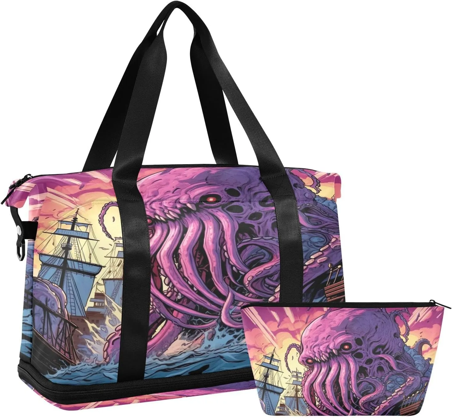 The Kraken Attacks Sports Gym Bag with Waterproof Dry Wet Pocket, Travel Duffel Bag for Women Men，Workout Bag Fits Yoga, Swimming