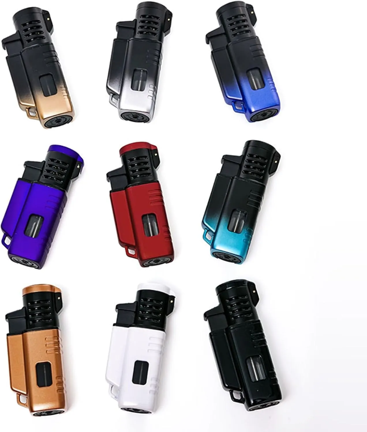 Three-flame direct-into-fire lighter, windproof portable lighter with visible gas tank and refillable butane, suitable for outdoor camping, kitchen and baking(9)