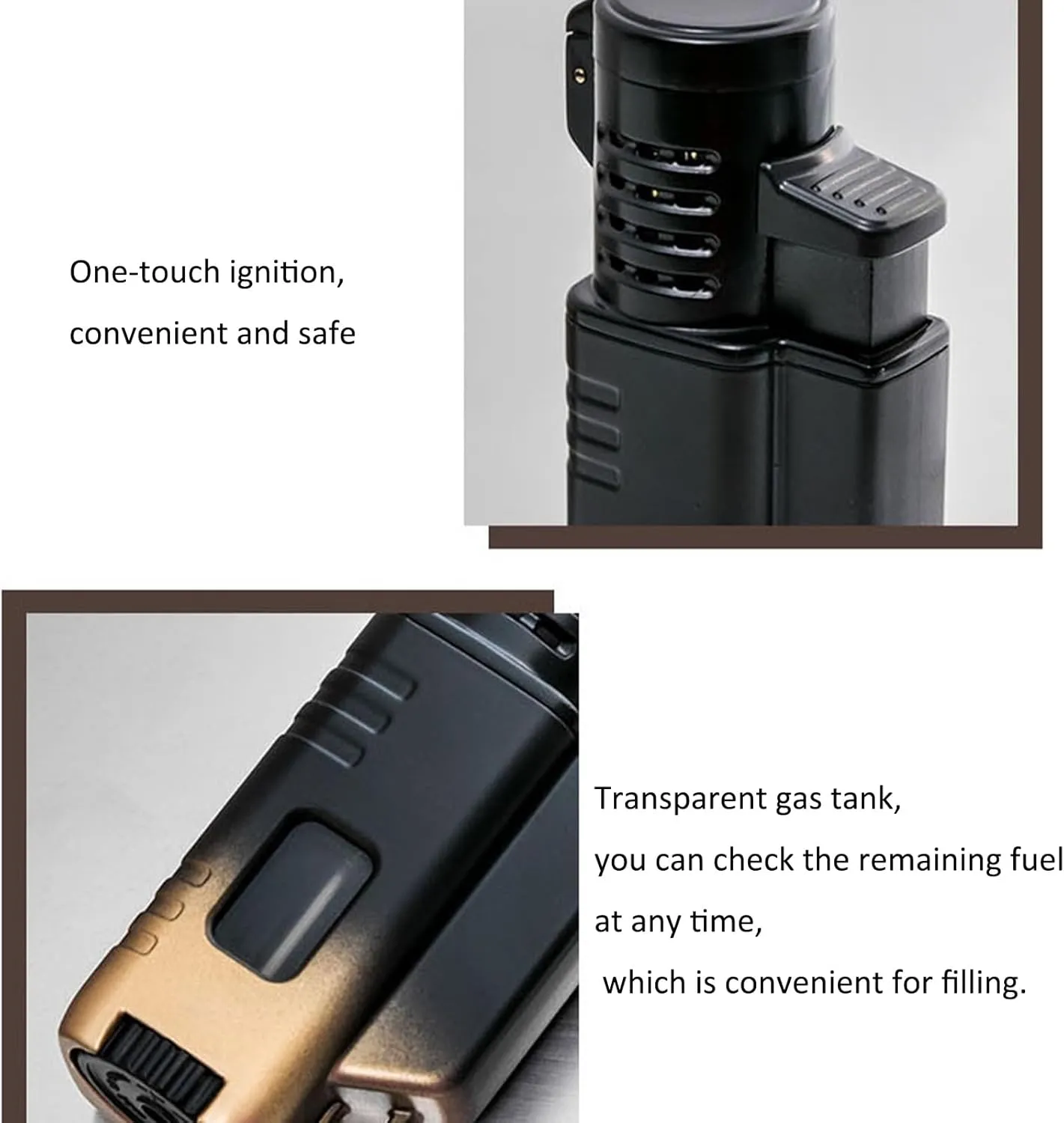 Three-flame direct-into-fire lighter, windproof portable lighter with visible gas tank and refillable butane, suitable for outdoor camping, kitchen and baking(9)