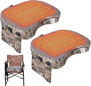 Thyle 2 Pcs Tree Stand Hunting Heated Seat Cushion Portable Waterproof Hunting Seat USB Comfortable Foldable Warm Seat Pad Power Bank Not Included for Hunting, Ice Fishing, Camping (Reed Camouflage)