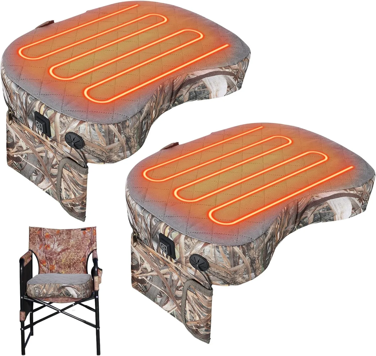 Thyle 2 Pcs Tree Stand Hunting Heated Seat Cushion Portable Waterproof Hunting Seat USB Comfortable Foldable Warm Seat Pad Power Bank Not Included for Hunting, Ice Fishing, Camping (Reed Camouflage)