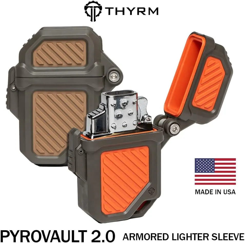 Thyrm PyroVault 2.0 Lighter Armor Compatible with Zippo Inserts, for Protection, Less Evaporation, and Retention, Made in The USA (Woodland Hunter (Olive Drab   Rescue Orange))